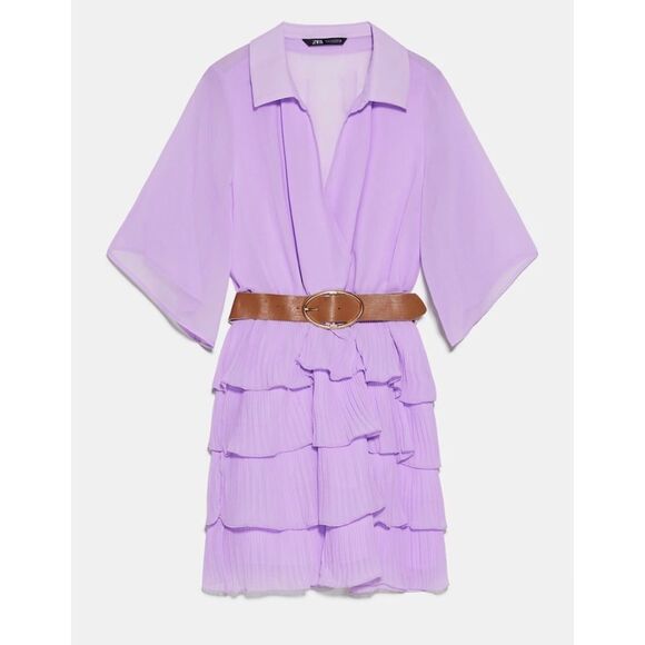 ZARA PLEATED DRESS WITH BELT - Picture 11 of 11